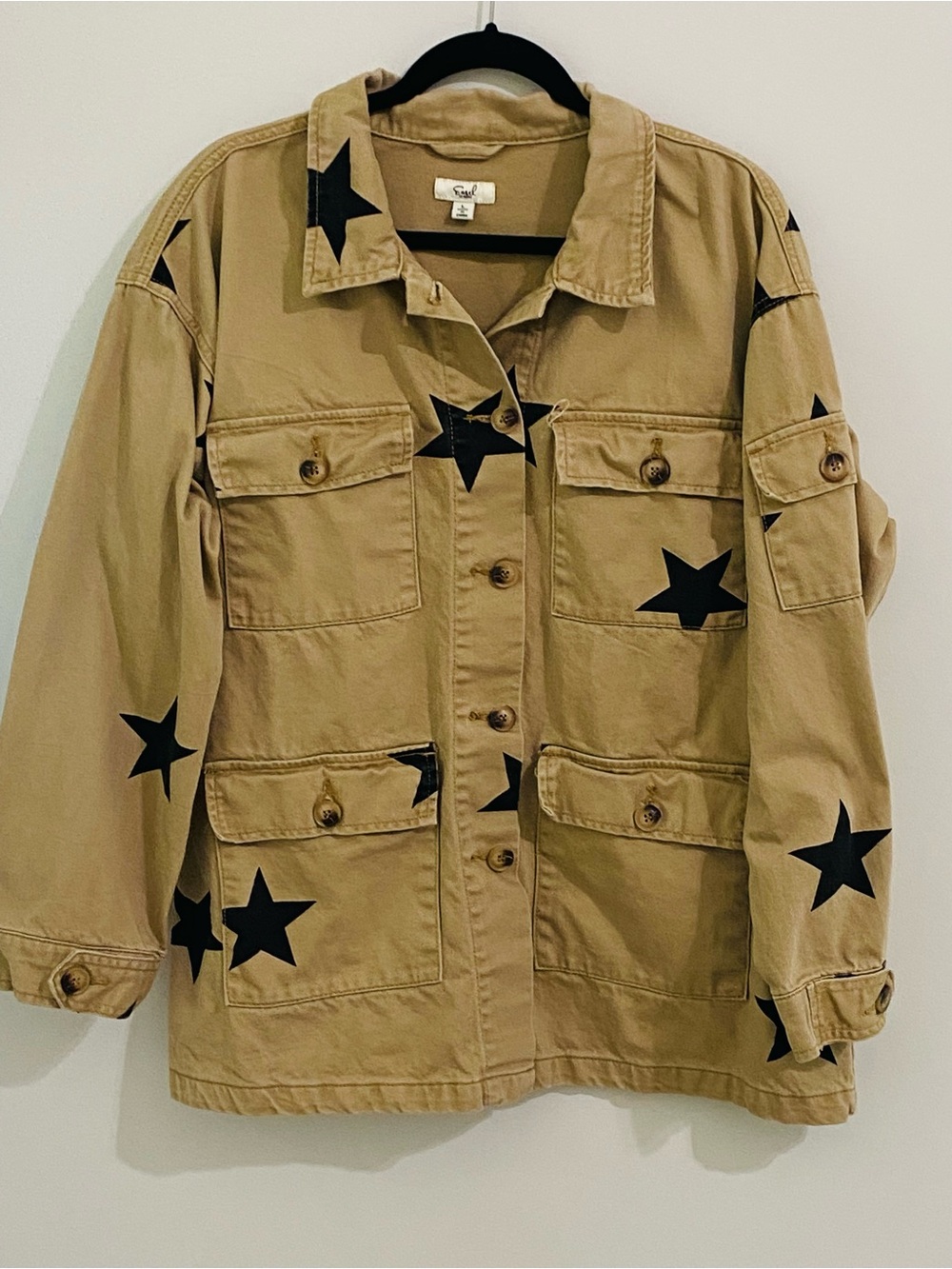 EASEL Tan Star Print Utility Jacket Shacket Women’s-Large